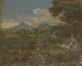 A classical landscape with a figure by a rock - (after) Johannes (Polidoro) Glauber