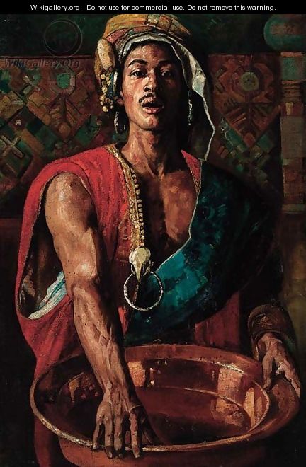 An oriental man with a copper bowl - (after) Gyula Tornai