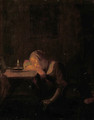 A young girl asleep in an interior by candlelight - (after) Godfried Schalcken