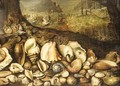 The Maritime Realm a still life of shells on a shore, the Triumph of Neptune beyond - (after) Hieronymus II Francken
