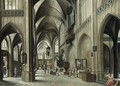 The interior of a Gothic church with a friar preaching from a pulpit - (after) Hendrick Van Steenwijck II