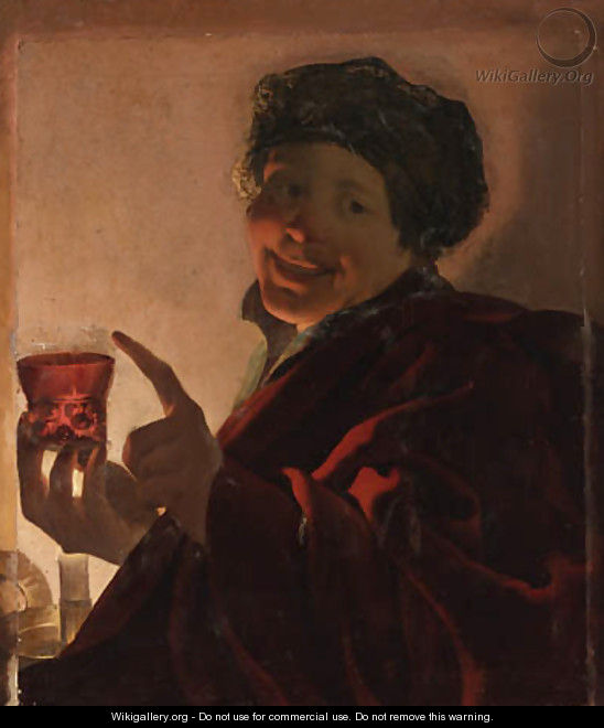 A boy holding a roemer of wine by candlelight - (after) Hendrick Terbrugghen