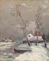 Riverside cottages in the snow - (after) Iulii Iul'evich (Julius) Klever