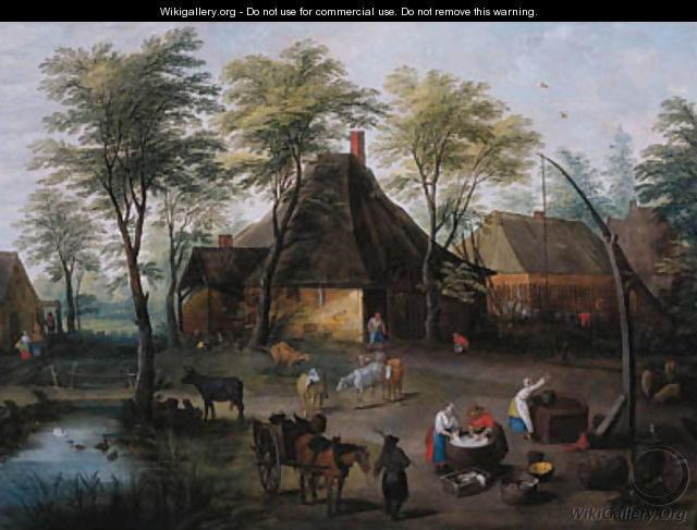 Peasants at work in a farmyard - (after) Isaak Van Oosten