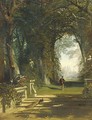Cavaliers in a wooded avenue, a country house beyond - (after) James Digman Wingfield