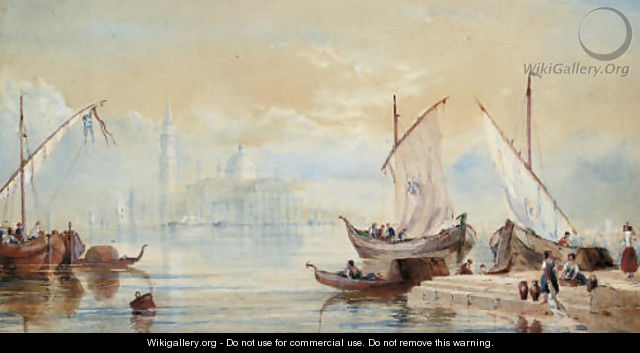 Venetian craft on the lagoon before San Giorgio Maggiore - (after) James Baker Pyne