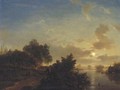 A moonlit river landscape 2 - (after) Jacobus Theodorus Abels