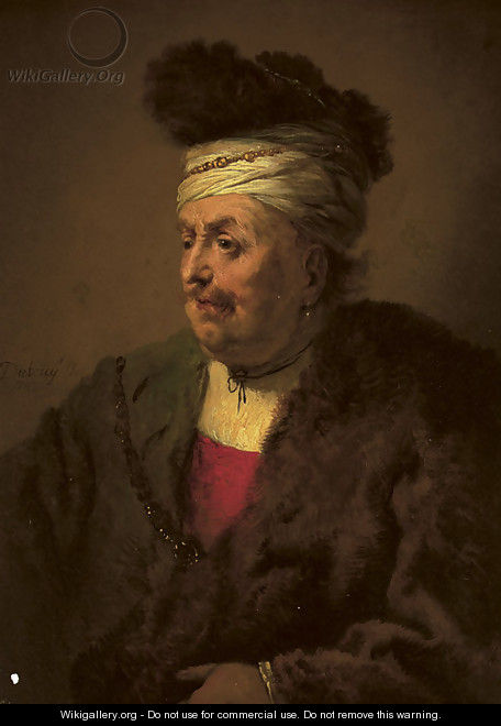 A man wearing a fur headdress and robe - Christian Wilhelm Ernst Dietrich