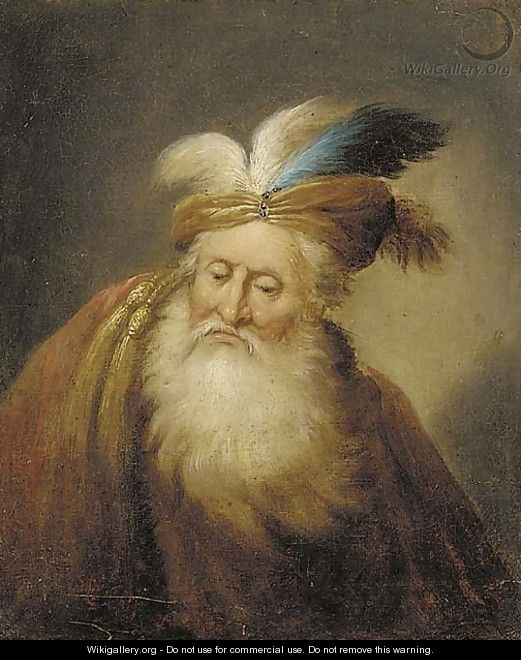 Portrait of an old man, bust-length, with a beard, wearing a turban and a red mantle - Christian Wilhelm Ernst Dietrich