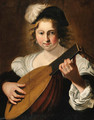 A lady playing a lute - Christiaen van Couwenbergh