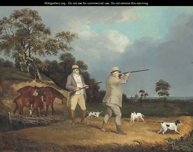 Gentleman shooting partridge, with pointers in a landscape - (after) Cooper, Abraham