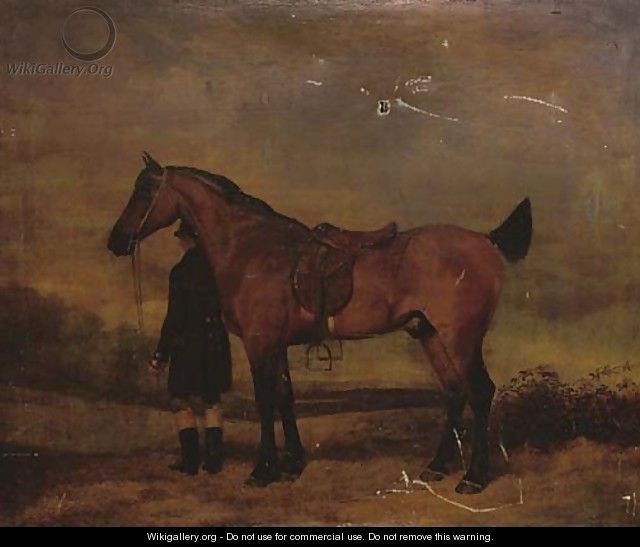 Portrait of a hunter and groom, in an extensive landscape - (after) Cooper, Abraham