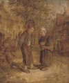 Two peasants conversing in a village street - (after) Adriaen Jansz. Van Ostade
