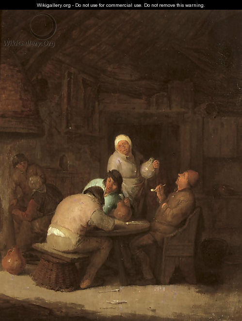 Peasants seated around a table smoking and drinking - (after) Adriaen Jansz. Van Ostade
