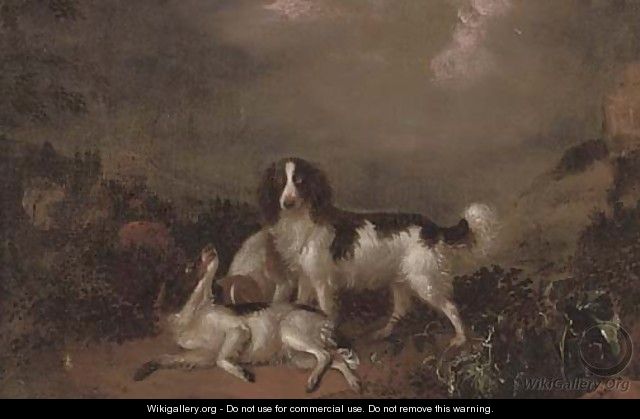 Spaniels playing in a landscape - (after) Adriaen De Gryeff