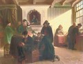 A gathering in a Dutch interior - (after) Adolph Alexander Dillens