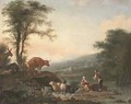 A river landscape with a shepherd, his family and their cattle - (after) Adam Pynacker