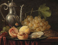 A silver ewer, a bunch of grapes with peaches and oysters on a pewter plate - (after) Abraham Hendrickz Van Beyeren