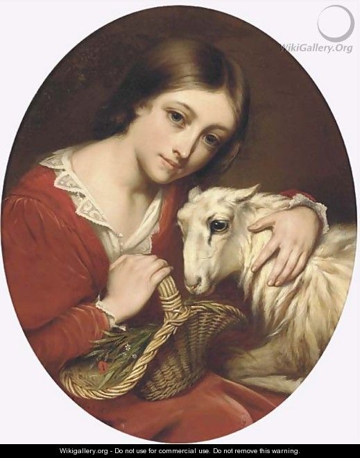 A young girl with a sheep - Charles Verlat