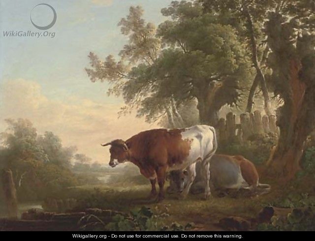 Cattle on a riverbank - Charles Towne