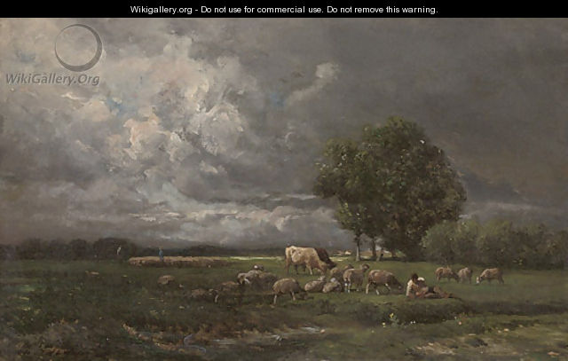 Shepherds grazing their flock - Charles Émile Jacque