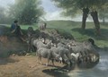 Un berger se reposant avec ses moutons - Charles Émile Jacque