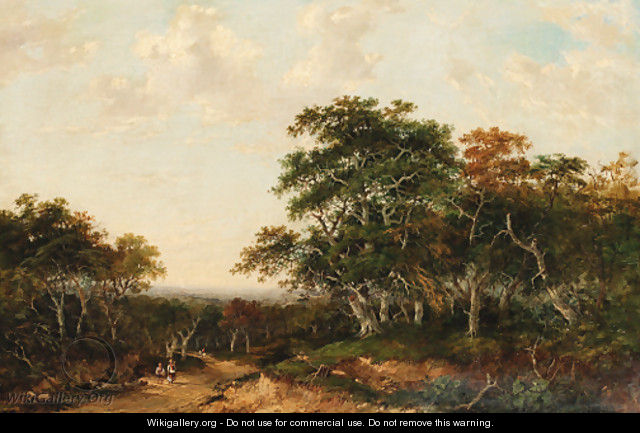 A wooded landscape with travellers on a path - Charlotte Nasmyth