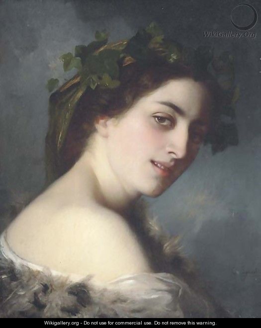 Portrait of a lady, head and shoulders - Charles Zacharie Landelle