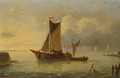 Sailing vessels in a harbour entrance - Louis Verboeckhoven