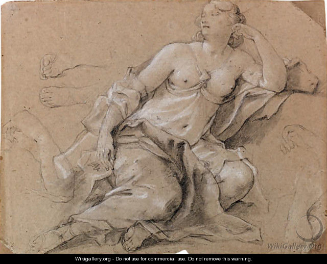 A reclining nymph asleep, with subsidiary studies of arms and feet - Charles Joseph Natoire