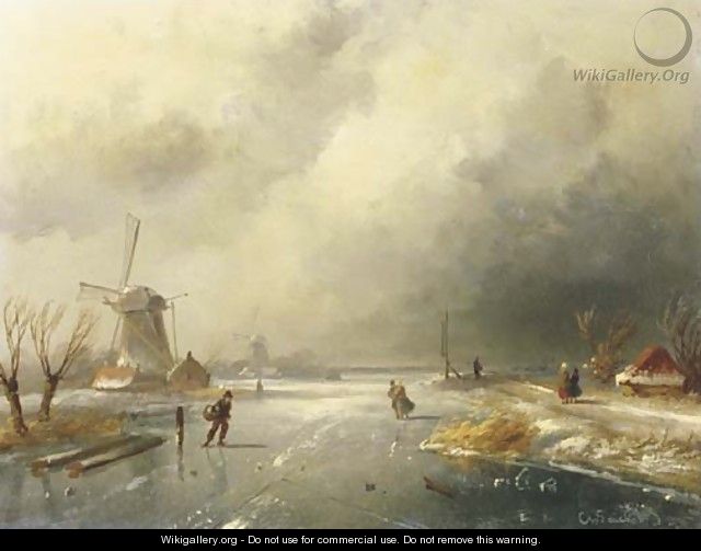 Skaters on a frozen river - Charles Henri Leickert
