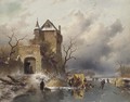 Skaters on a Frozen Lake by the Ruins of a Castle - Charles Henri Leickert