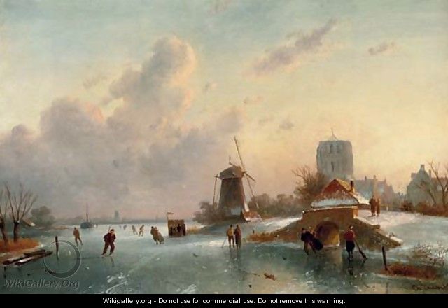 On the ice on a sunny day - Charles Henri Leickert