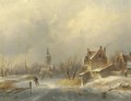 Figures on a frozen waterway - Charles Henri Leickert