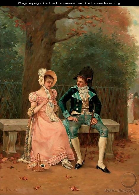 An amorous couple in the park - Charles Louis Kratke