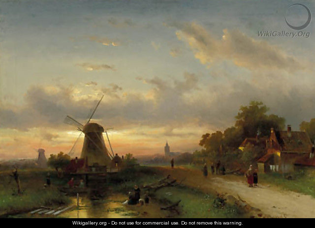 Villagefolk returning home at dusk - Charles Henri Leickert