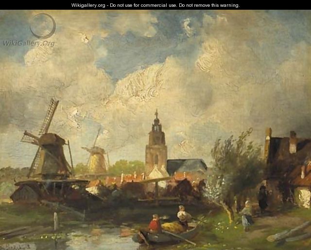 View of a town along a canal - Charles Henri Leickert