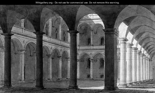 The Interior of a Courtyard of the Palazzo della Cancelleria, Rome - Charles Percier