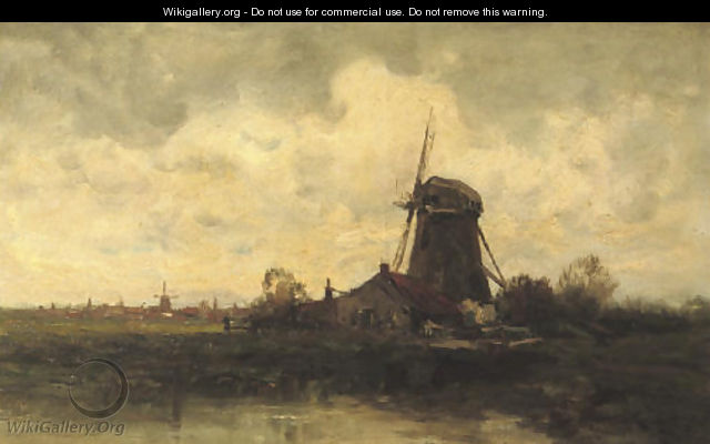 A windmill along a river - Charles Paul Gruppe