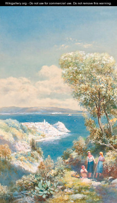 Figures on a track overlooking Scyla, Calabrih at the entrance of the straits of Messina - Charles Rowbotham