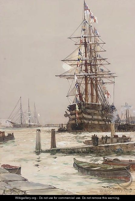 The training ship H.M.S. St. Vincent lying off Gosport - Charles Edward Dixon