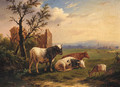 Cattle With A Goat In A Meadow - Charles Desan