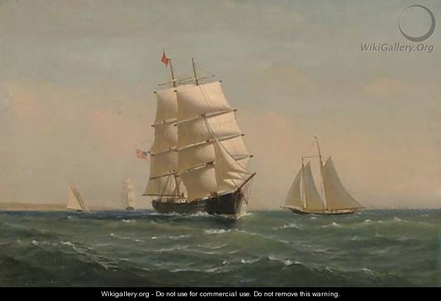 The American brig Atalante in coastal waters - Charles Edward Johnson