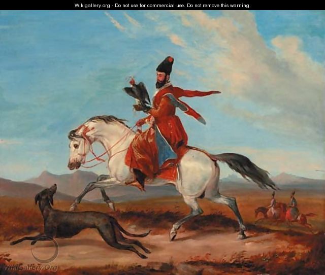 An Arab horseman holding a falcon - Charles Hamilton