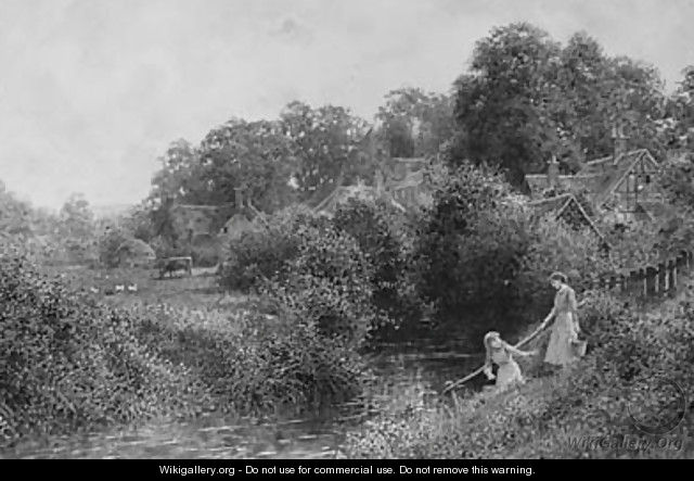 Young Girls collecting Water from a Stream, near Haslemere, Surrey - Charles Gregory