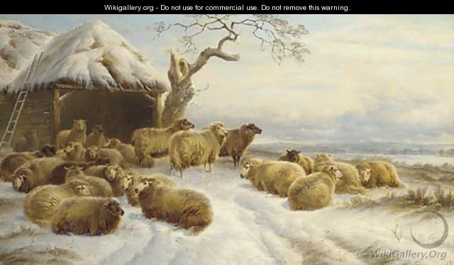 Sheep in a winter landscape - Charles Jones