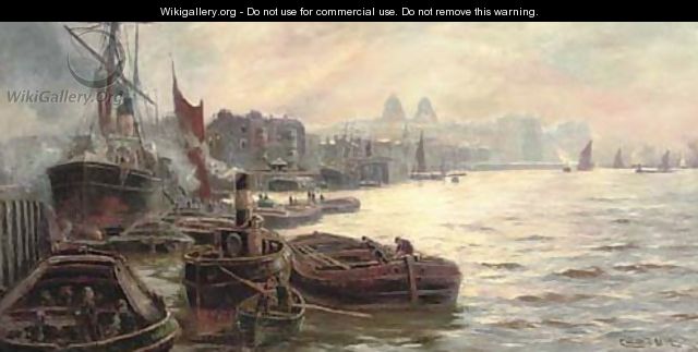 The busy docks at Greenwich - Charles John de Lacy