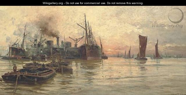 The bustling Thames at dusk - Charles John de Lacy