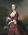 Portrait of the Hon. Mary Digby, three-quarter-length, in a maroon dress and blue wrap, holding a basket of oranges on her left arm - Charles Jervas