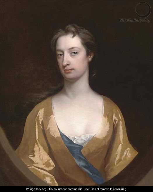 Portrait of Mrs Dunbar, half-length, in a yellow gown, feigned half oval - Charles Jervas